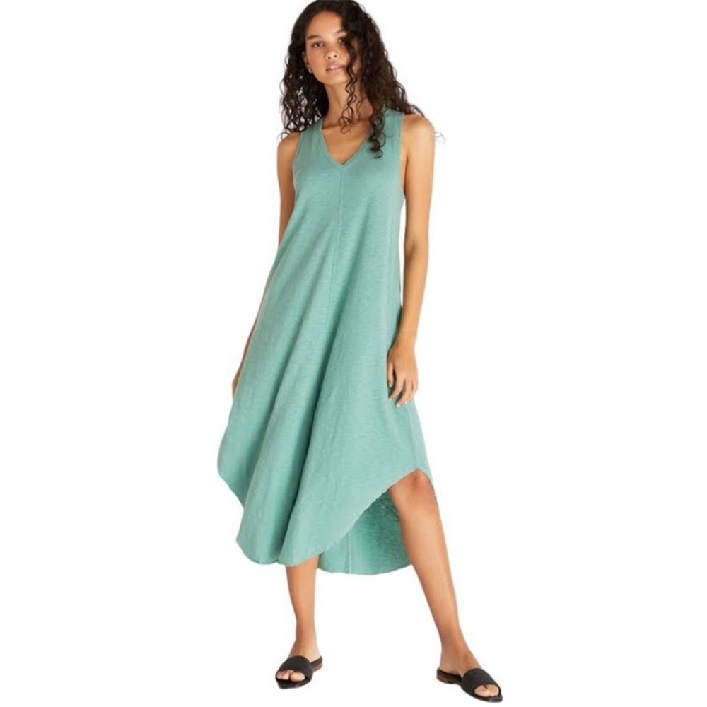Z SUPPLY The Reverie Dress Sleeveless Raw Cut Midi Sea Pine Green